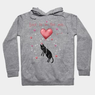 Happy valentines black cat. Cute cat and red hearts. Hoodie